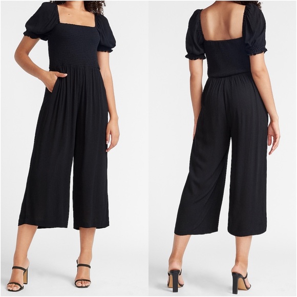 Express Pants - EXPRESS Puff Sleeve Smocked Wide Leg Jumpsuit